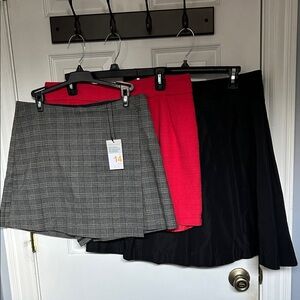 Stylish Women's Skirt Set - Gray Plaid, Red, and Black